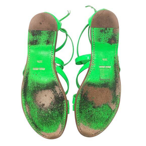 Miu Miu Strappy Sandals Women’s Size 8.5 Vernice Fluo in Neon Green - Picture 5 of 6